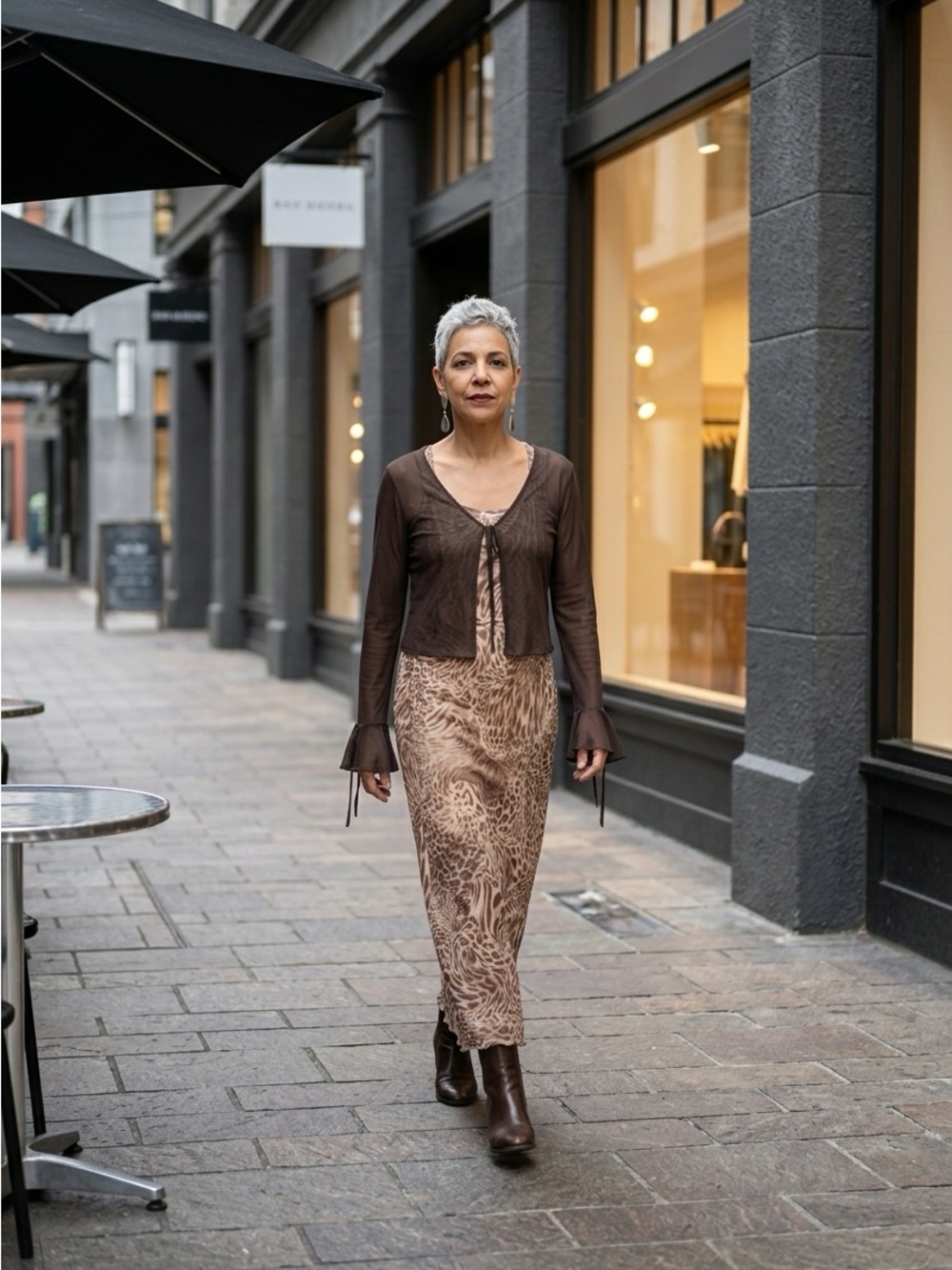 See You Monday Brown Animal Print dress with Sheer Cardigan - Picture 3 of 13